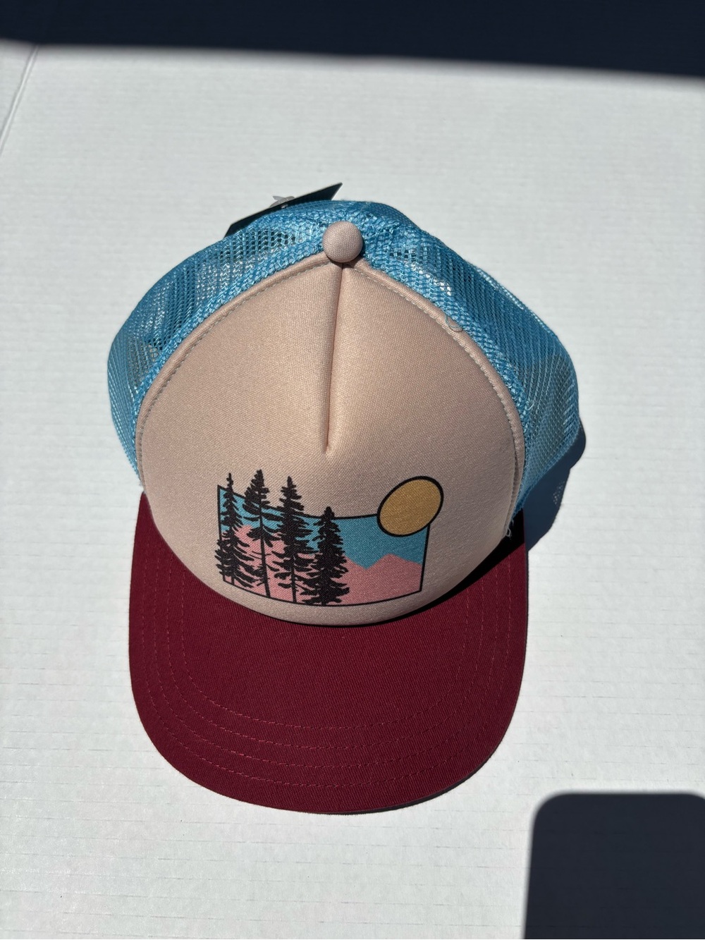 pistil Maroon Brim Trucker Hat with Light Blue Mesh